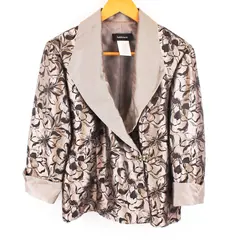 R&M Richards Women's Floral Blazer 3/4 Sleeve Brown Taupe Size 8