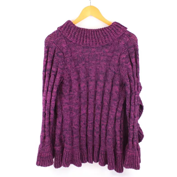 INC International Concepts Women's Large Navy Purple Ruffle Knit Cardigan