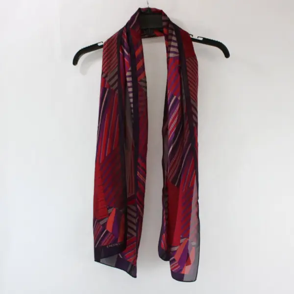 Jones New York Sheer Red Purple Striped Scarf 12.5 x 58"