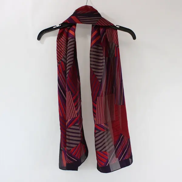Jones New York Sheer Red Purple Striped Scarf 12.5 x 58"