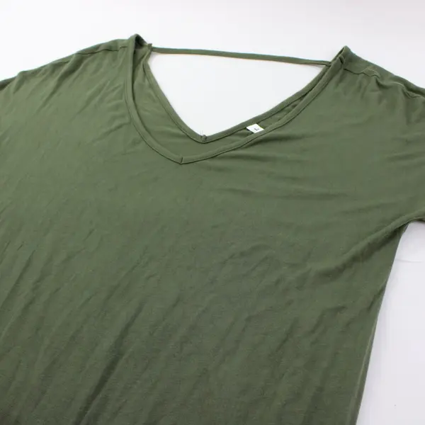 Women's Large Army Green V-Neck Short Sleeve Maxi T-Shirt Dress