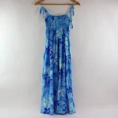 Two Palms Women's Blue Tropical Floral Smocked Midi Dress One Size