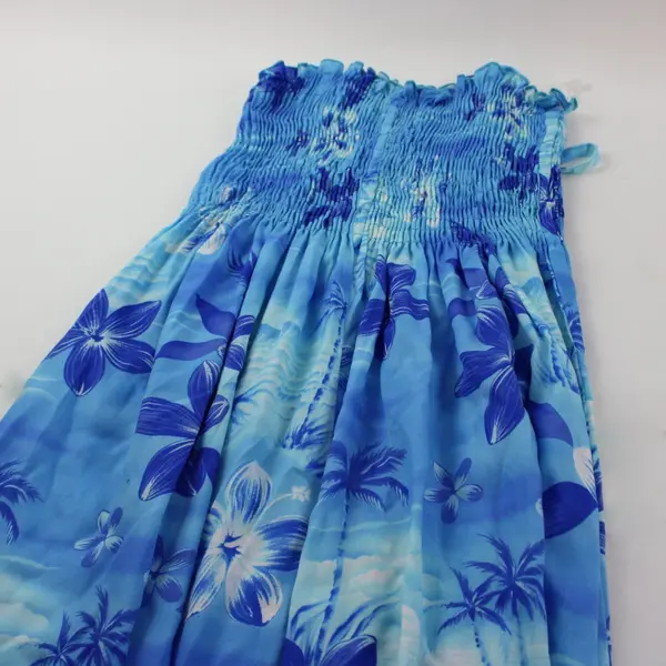 Two Palms Women's Blue Tropical Floral Smocked Midi Dress One Size