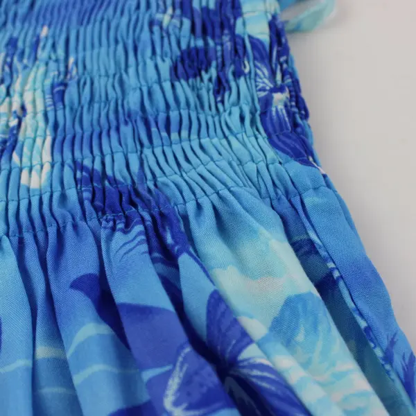 Two Palms Women's Blue Tropical Floral Smocked Midi Dress One Size