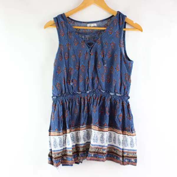 Maurices Women's Small Blue Orange Sleeveless Boho Peasant Peplum Top