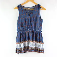 Maurices Women's Small Blue Orange Sleeveless Boho Peasant Peplum Top