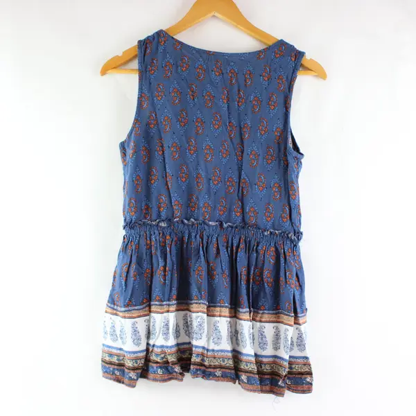 Maurices Women's Small Blue Orange Sleeveless Boho Peasant Peplum Top