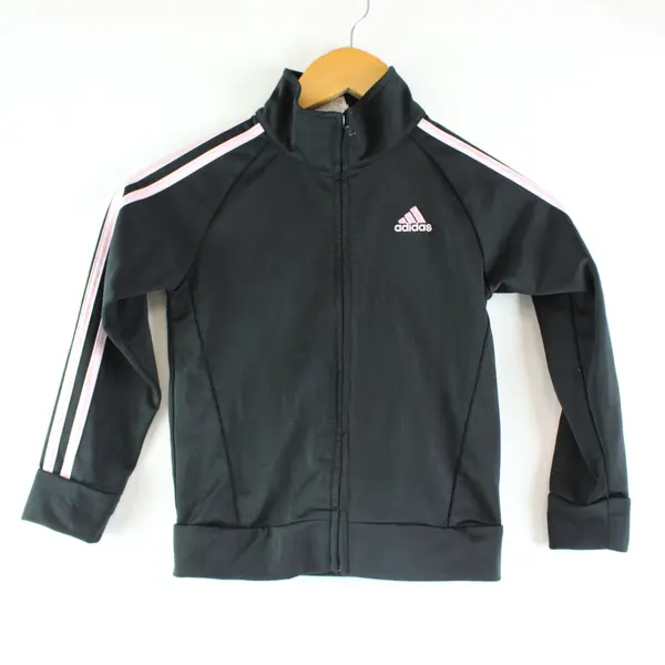 adidas Girls Track Jacket Black Pink Size 5 Regular Fit