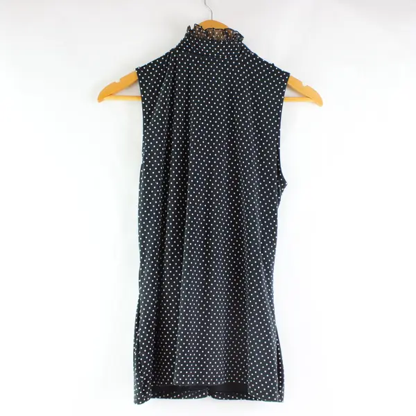 White House Black Market Women's Medium Black White Polka Dot Ruffle Top