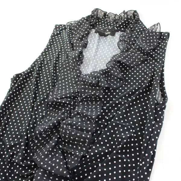 White House Black Market Women's Medium Black White Polka Dot Ruffle Top