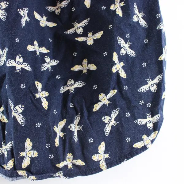 LOFT Women's Petite Small Navy Insect Print Ruffle Sleeve Button-Up Blouse