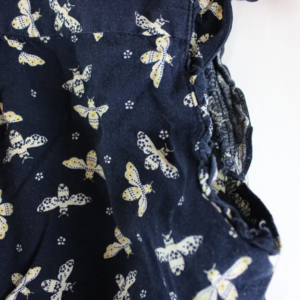 LOFT Women's Petite Small Navy Insect Print Ruffle Sleeve Button-Up Blouse