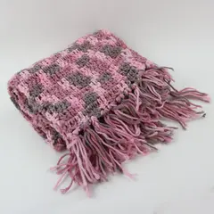 Handmade Textured Pink Gray Knit Scarf Chunky Fringe 45x9