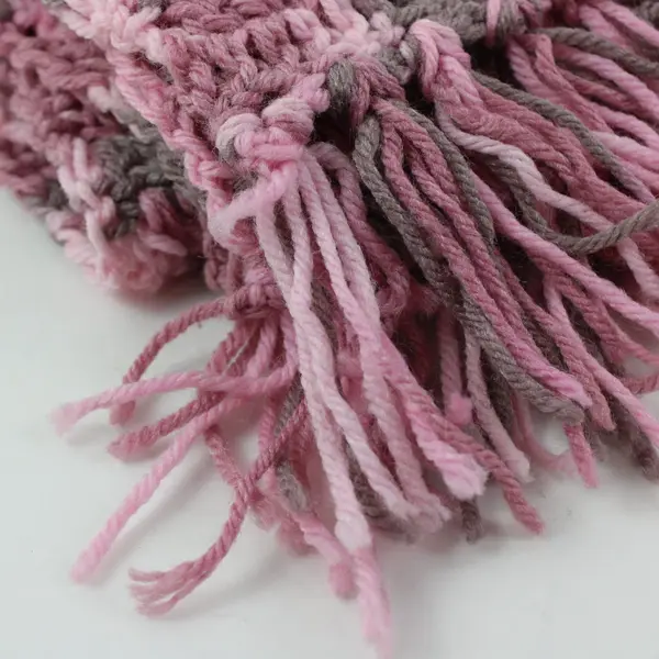 Handmade Textured Pink Gray Knit Scarf Chunky Fringe 45x9