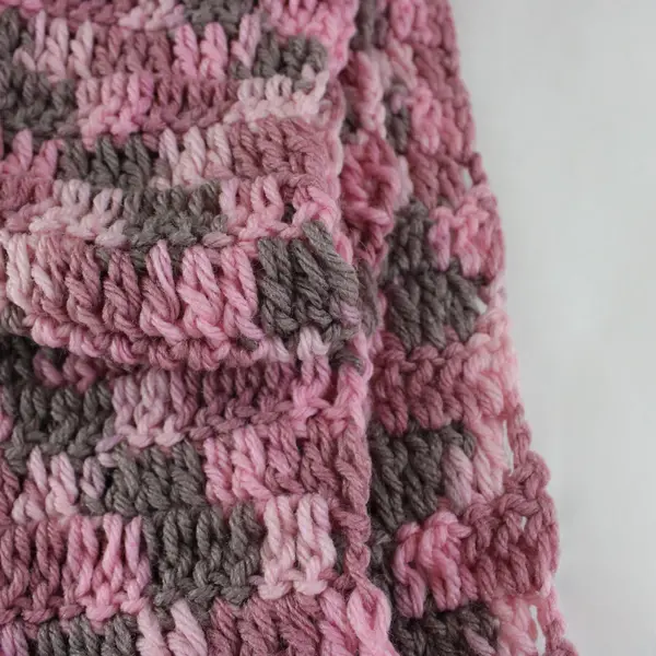 Handmade Textured Pink Gray Knit Scarf Chunky Fringe 45x9