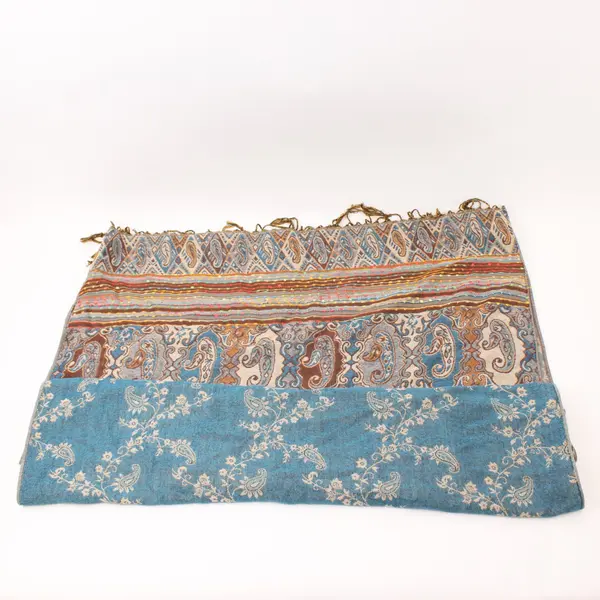 Pashmina-Style Shawl Wrap Scarf Teal Blue Paisley Floral Fringe