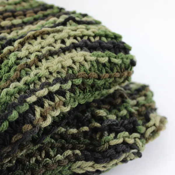 Handmade Crochet Green Black Camo Scarf Textured 60 Inch