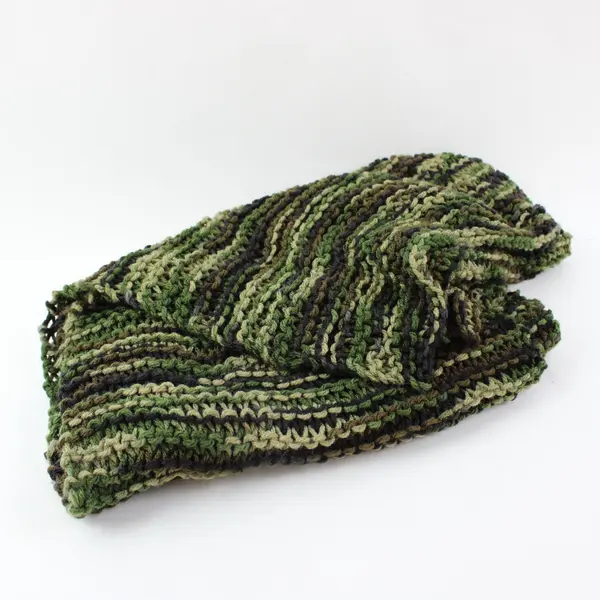 Handmade Crochet Green Black Camo Scarf Textured 60 Inch