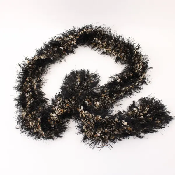 Black & Cream Eyelash Fringe Scarf Textured Accent Wrap
