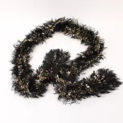 Black & Cream Eyelash Fringe Scarf Textured Accent Wrap
