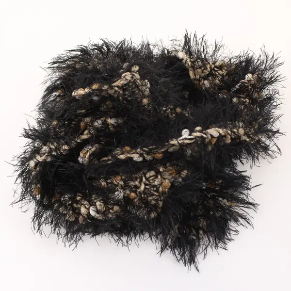 Black & Cream Eyelash Fringe Scarf Textured Accent Wrap