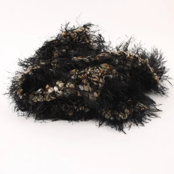 Black & Cream Eyelash Fringe Scarf Textured Accent Wrap