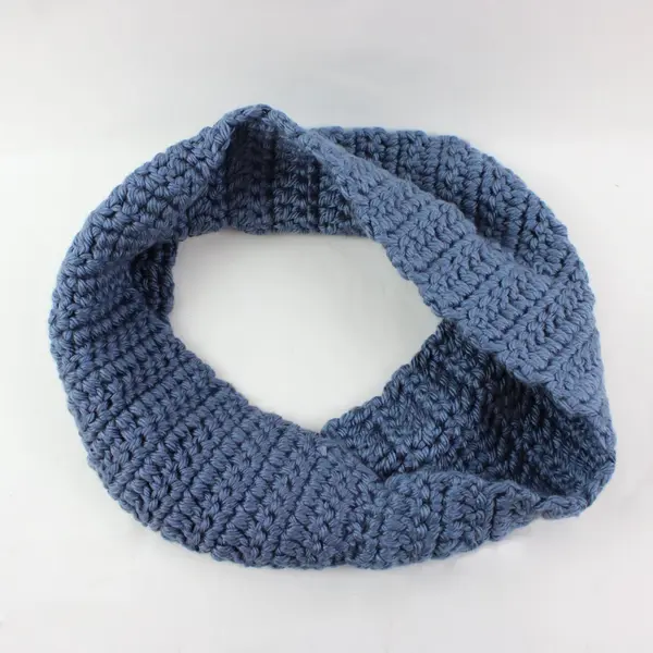 Blue Handmade Crocheted Infinity Scarf Textured Loop Neck Wrap