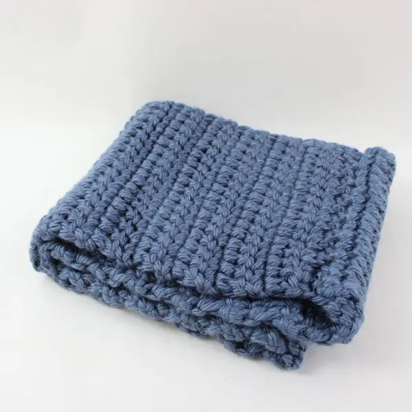 Blue Handmade Crocheted Infinity Scarf Textured Loop Neck Wrap