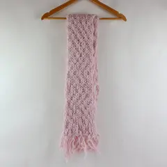 Women's Hand Knit Chunky Scarf Pale Pink Open Knit Fringe Handmade
