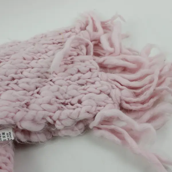 Women's Hand Knit Chunky Scarf Pale Pink Open Knit Fringe Handmade