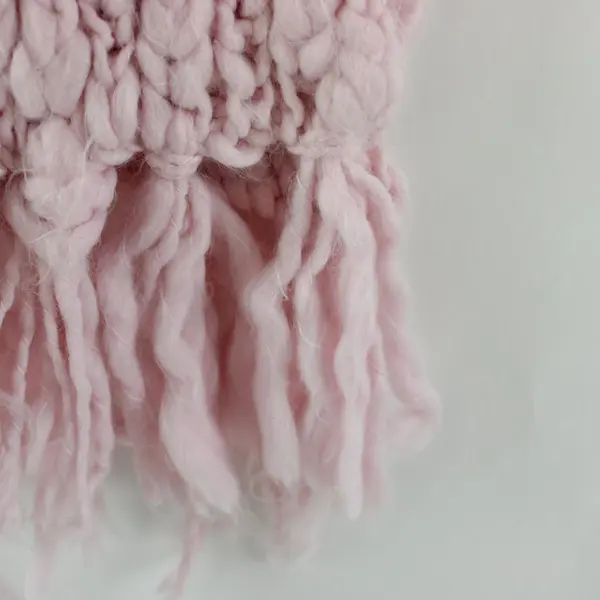 Women's Hand Knit Chunky Scarf Pale Pink Open Knit Fringe Handmade