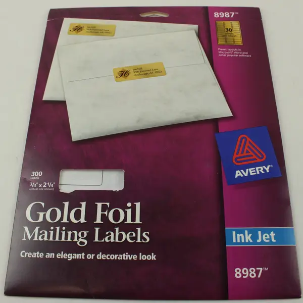 Avery Gold Foil Mailing Labels Ink Jet 3/4 x 2-1/4" 240 Labels
