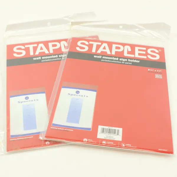 Staples Wall-Mounted Sign Holders 8.5 x 11 in Lot of 2 68201SUS