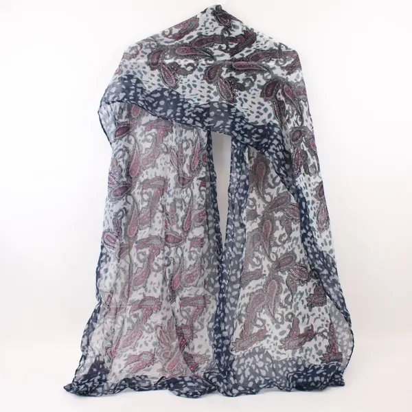 Cotton Paisley Scarf Teal Burgundy Black White