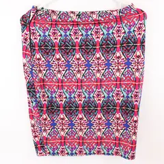 White Mark Women's Small Pencil Skirt Pink Purple Blue Vibrant Print