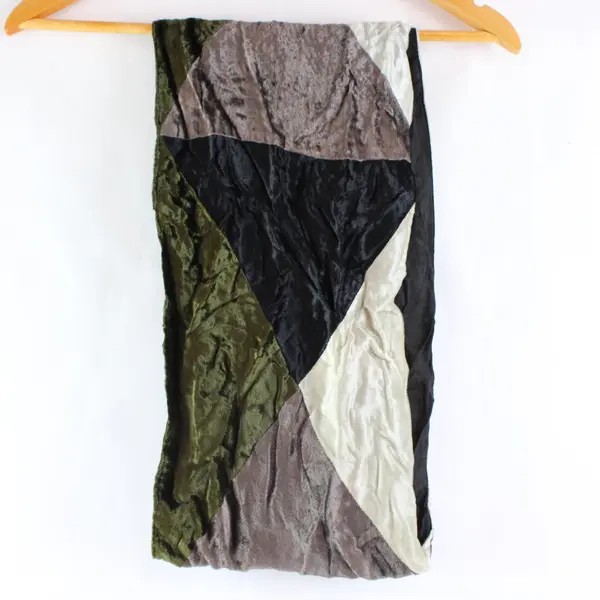 Cejon Women's Patchwork Velour-Like Scarf Black Cream Olive Taupe Gray-Brown