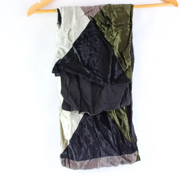 Cejon Women's Patchwork Velour-Like Scarf Black Cream Olive Taupe Gray-Brown