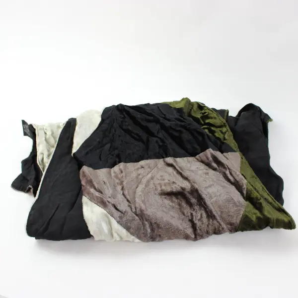 Cejon Women's Patchwork Velour-Like Scarf Black Cream Olive Taupe Gray-Brown