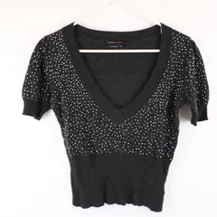 BCBG Max Azria Women's XS Charcoal Gray Sequin V-Neck Knit Top