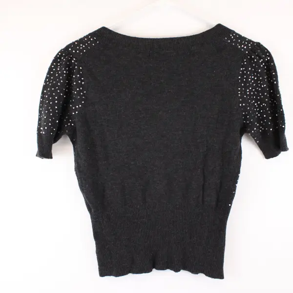 BCBG Max Azria Women's XS Charcoal Gray Sequin V-Neck Knit Top