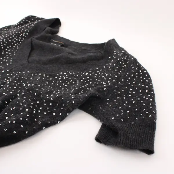 BCBG Max Azria Women's XS Charcoal Gray Sequin V-Neck Knit Top
