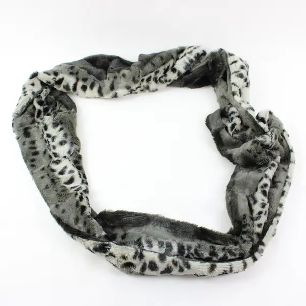 Baby Jade Faux Fur Infinity Scarf Gray Black White Animal Print