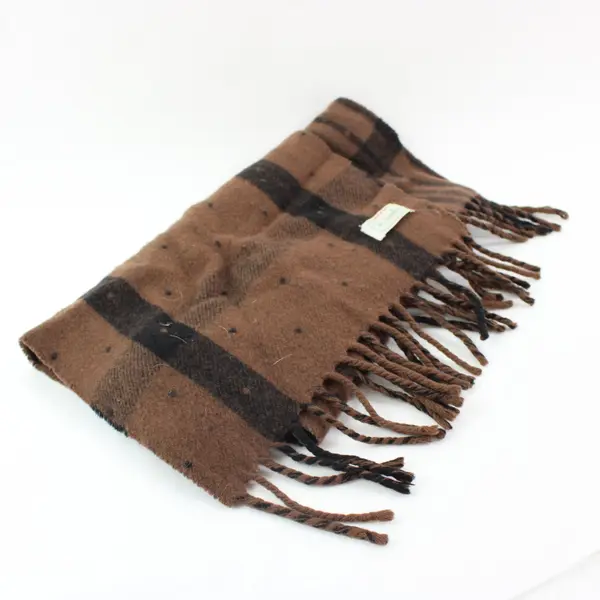 Benetton Brown Plaid Fringed Winter Scarf