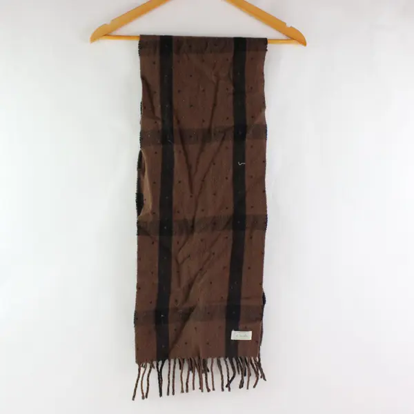 Benetton Brown Plaid Fringed Winter Scarf
