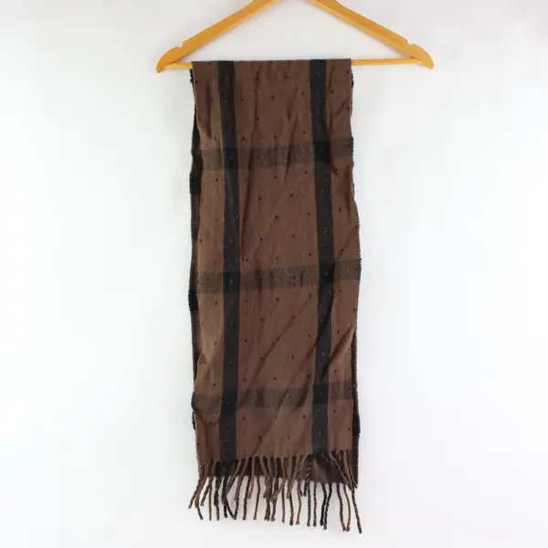 Benetton Brown Plaid Fringed Winter Scarf