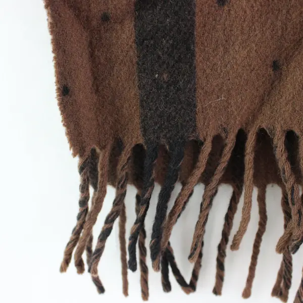 Benetton Brown Plaid Fringed Winter Scarf