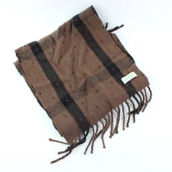 Benetton Brown Plaid Fringed Winter Scarf