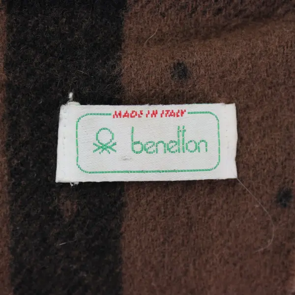 Benetton Brown Plaid Fringed Winter Scarf
