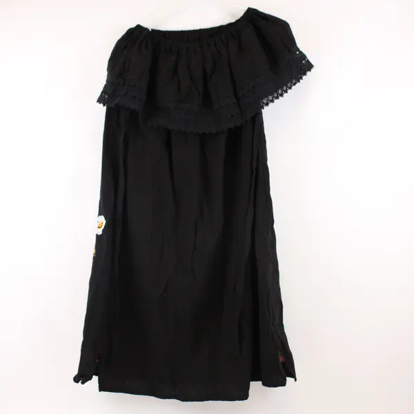 Women's Large Black Floral Butterfly Embroidered Sleeveless Knee-Length Dress