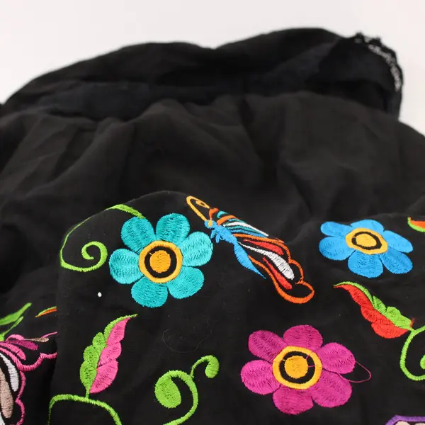 Women's Large Black Floral Butterfly Embroidered Sleeveless Knee-Length Dress